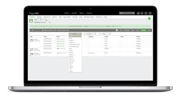 Sage CRM Calendar